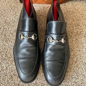 Gucci Black Leather Loafers with Silver Accents